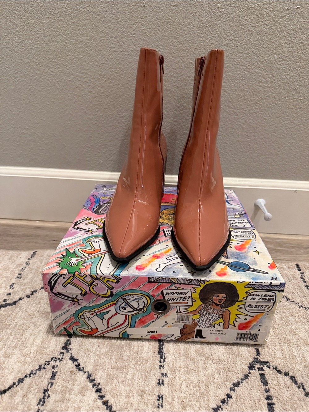 Jeffrey Campbell LA Siren Patent Pointed Block Heel Ankle Boots - Blush NIB